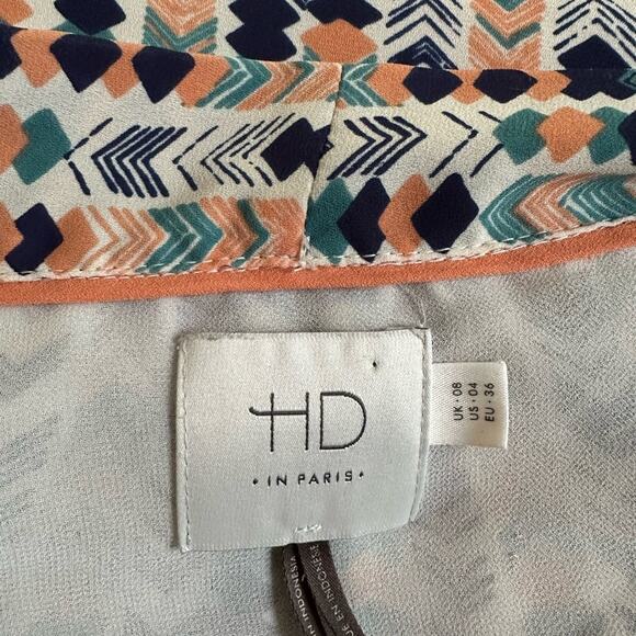 Anthropologie HD in Paris Career Blouse V Neck Tie Silky School Geo Office - Picture 2 of 8